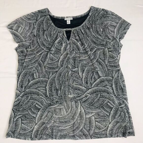 Croft & Barrow Womens Top Shirt Multicolor Abstract Keyhole Neck Petites PL - Picture 1 of 6